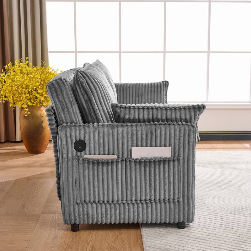 Roomfitters 73" Modern Corduroy Sofa Bed with Pull-out Sleeper Design, Modular Daybed with Storage Pocket & Pillows