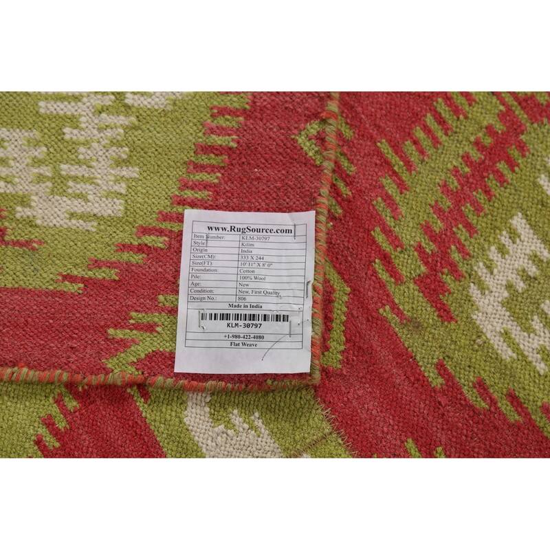Kilim Oriental Area Rug Flatweave Geometric Pink Wool Carpet - 8'0"x 10'11"