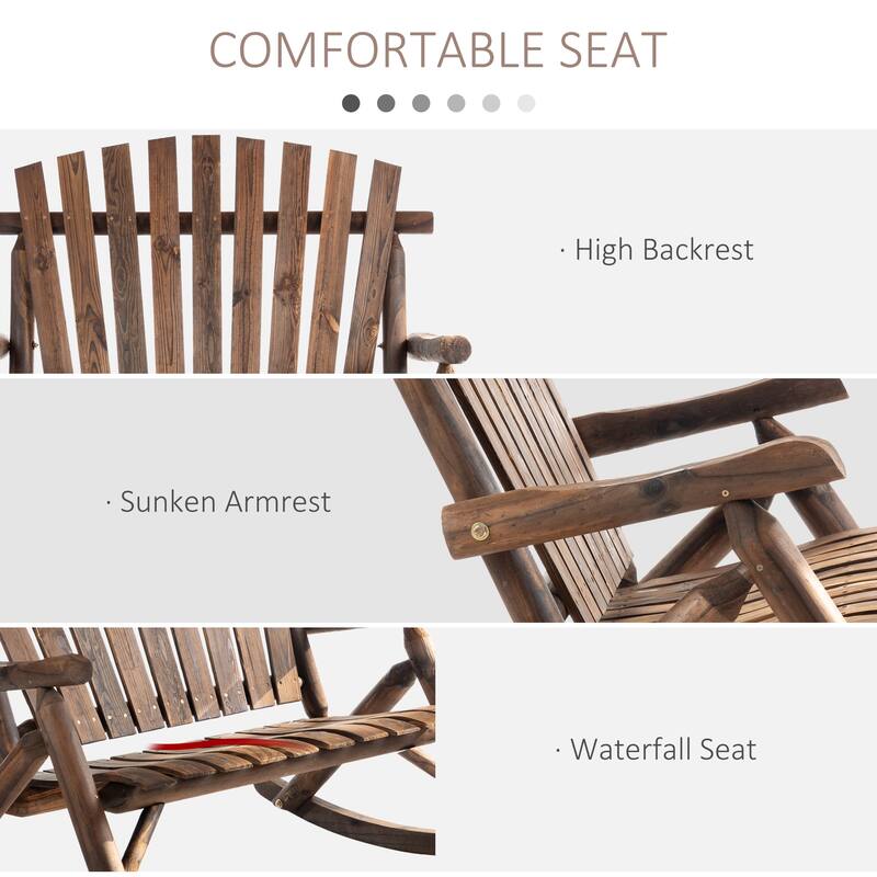 Outsunny 2-Person Wooden Adirondack Rocking with Slatted Design for Backyard, Porch, Poolside