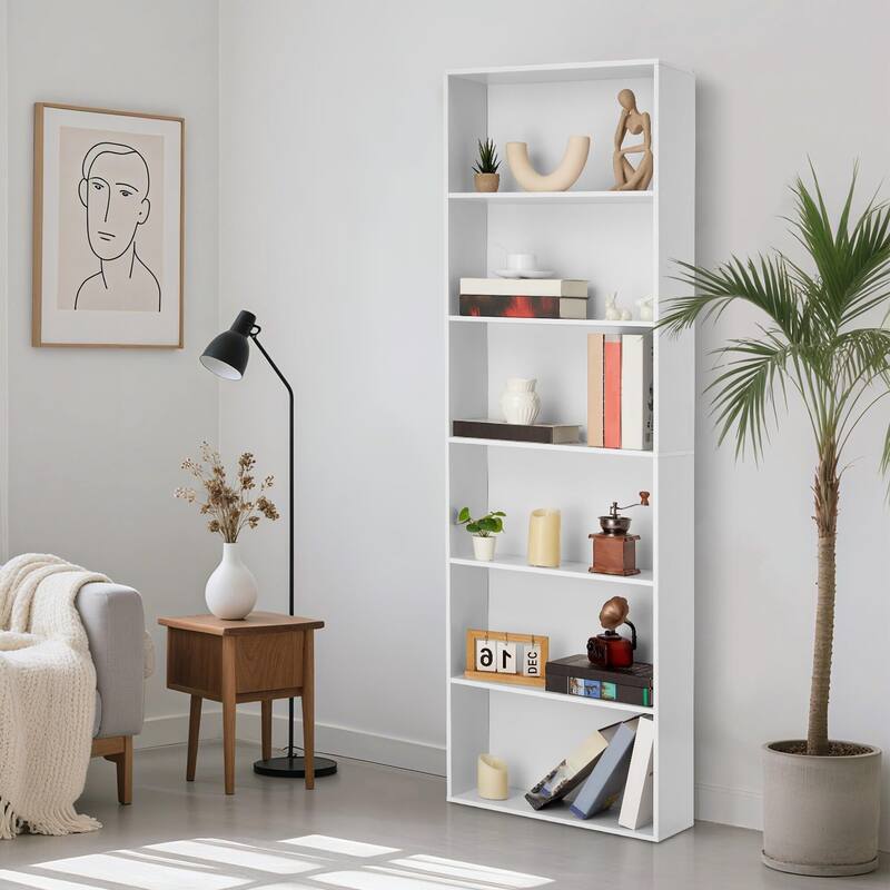 Rustic Industrial Bookcase - 6 Shelf Wood Organizer for Home, Office, Library