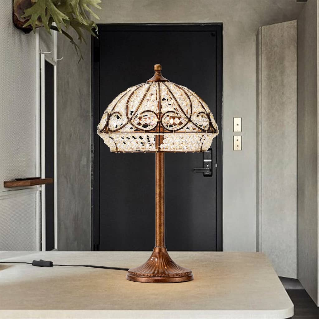 Caseyle Spanish Bronze Table Lamp with Crystal Dome Shade