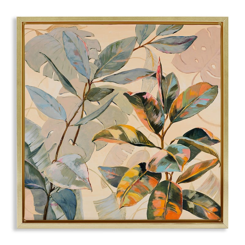Stupell Tropical Leaves Warm Tones Framed Floater Canvas Wall Art Design By Dusza - 25 x 25 - Gold