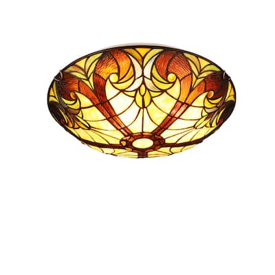 Tiffany Style Victorian Design 3-light Dark Bronze Flush Fixture - 4.7 inces high