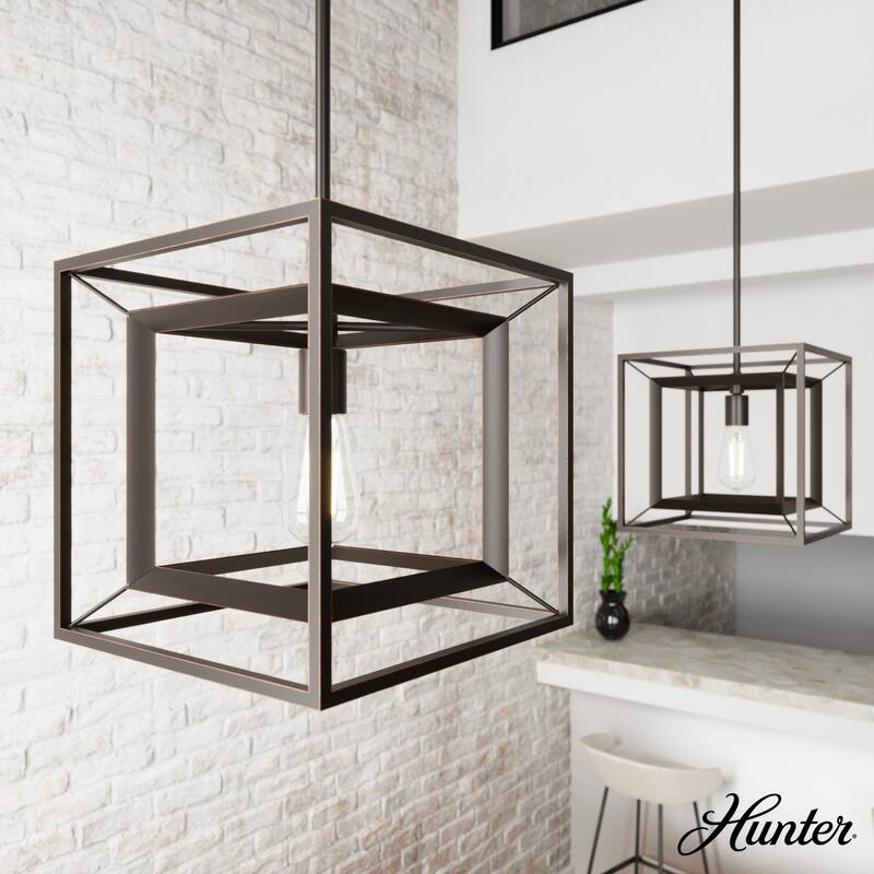 Hunter Doherty Convertible Pendant/ Semi-Flushmount - Kitchen Island, Entry, Dining - Industrial, Contemporary, Transitional - 1-Light - Onyx Bengal