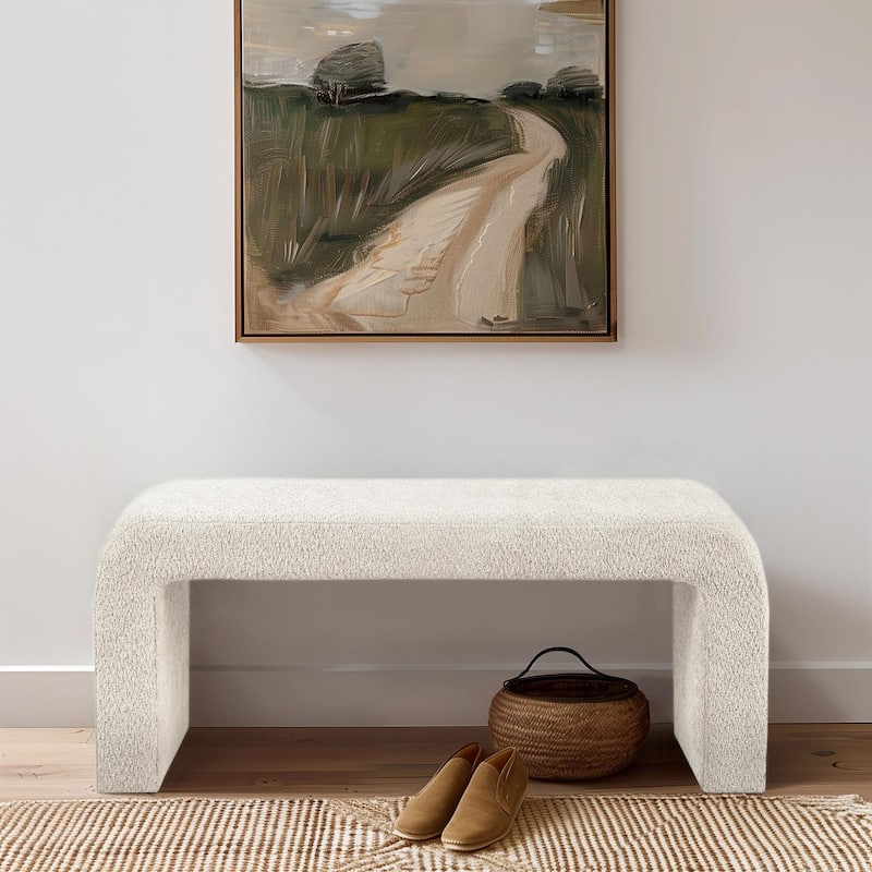 INK+IVY Steve Boucle Waterfall Bench - 42"W - Cream