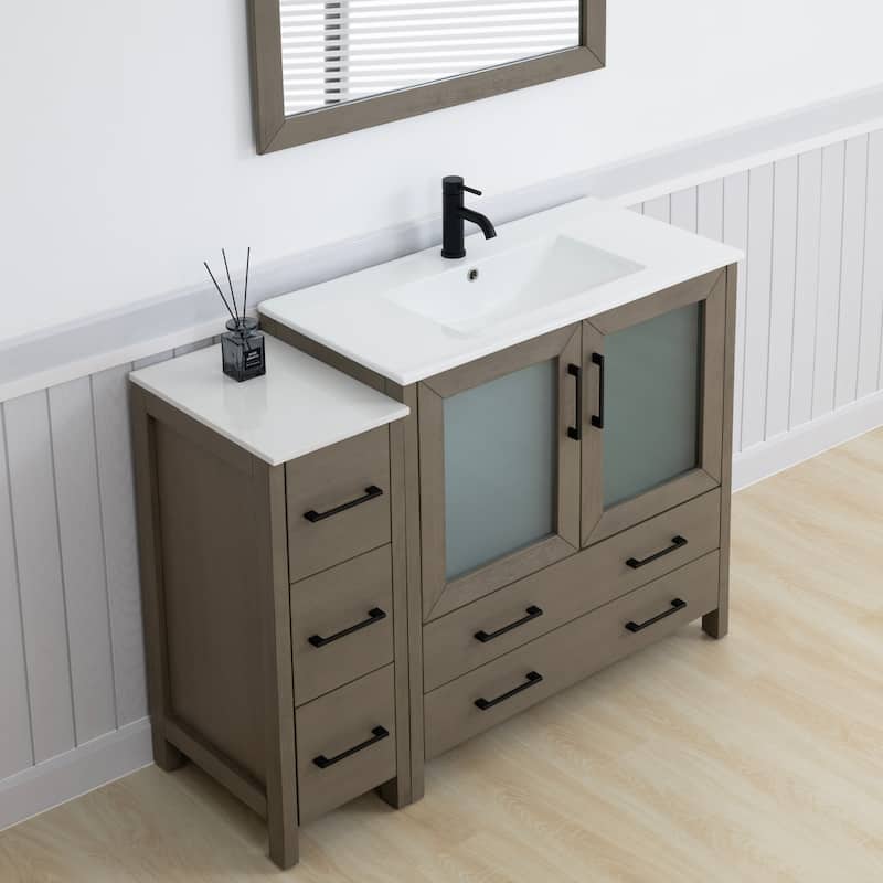 Vanity Art 48-Inch Single Sink Bathroom Vanity Set 5 Dove-Tailed Drawers 2 Cabinets 1 Shelf Soft-Closing Doors with Free Mirror