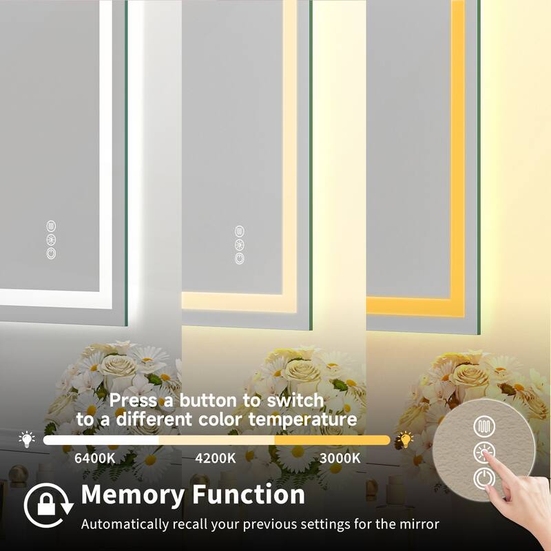 24x32 Frameless Tempered Mirror Dual LED Light