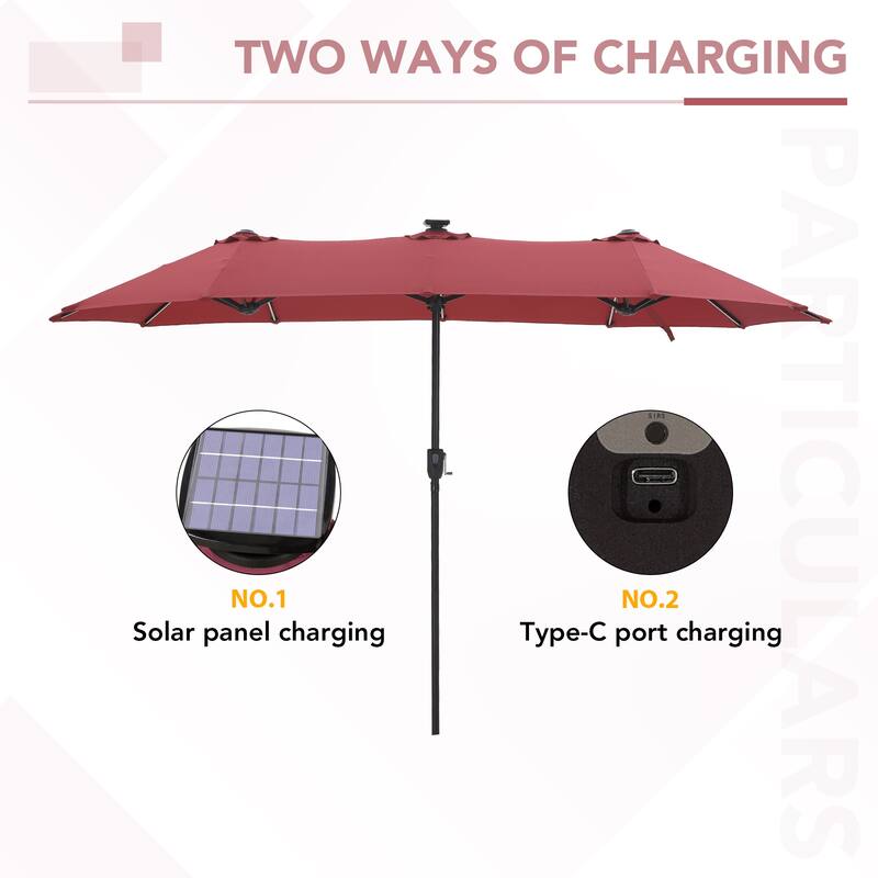 MAISON ARTS 13ft Double -Sided Crank Patio Umbrella Extra Large with LED Colorful Lights