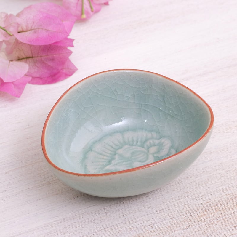 Novica Handmade Vintage Flora Small Celadon Ceramic Bowl