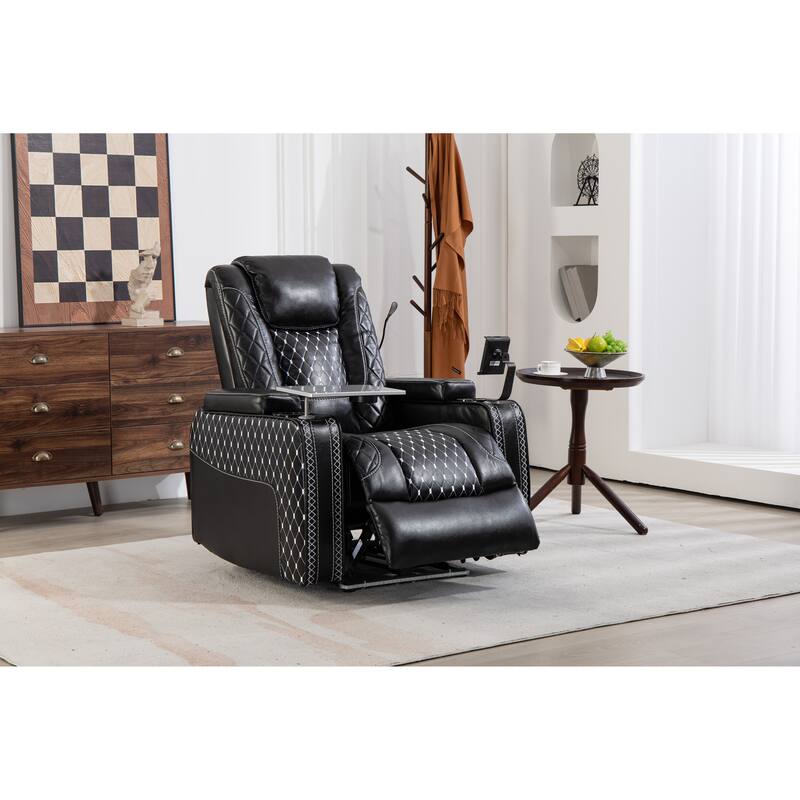 Black Power Zero Gravity Recliner with Storage Armrest, Cup Holder, Laptop Table, Phone Holder, Reading Light, USB Port