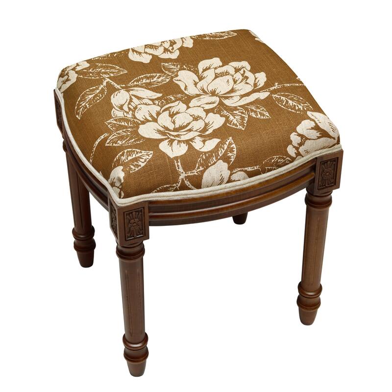 Caramel Magnolia Vanity Stool with wood stained finish