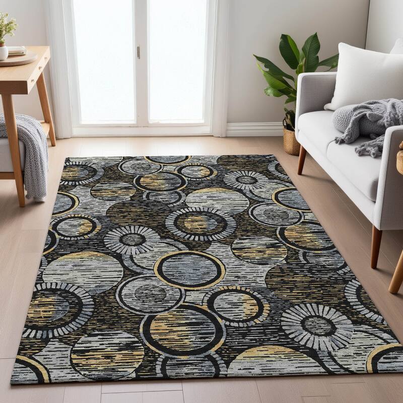 Machine Washable Indoor/Outdoor Contemporary Wheels Chantille Rug