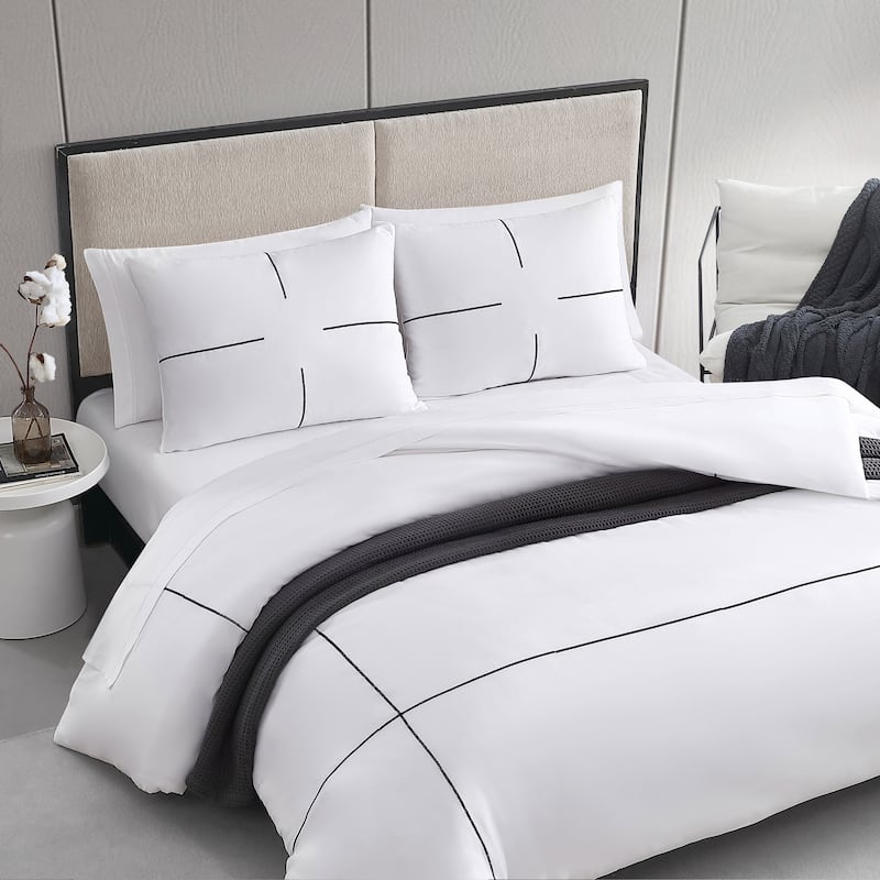 Vera Wang Zig Zag Cotton White Duvet Cover Set