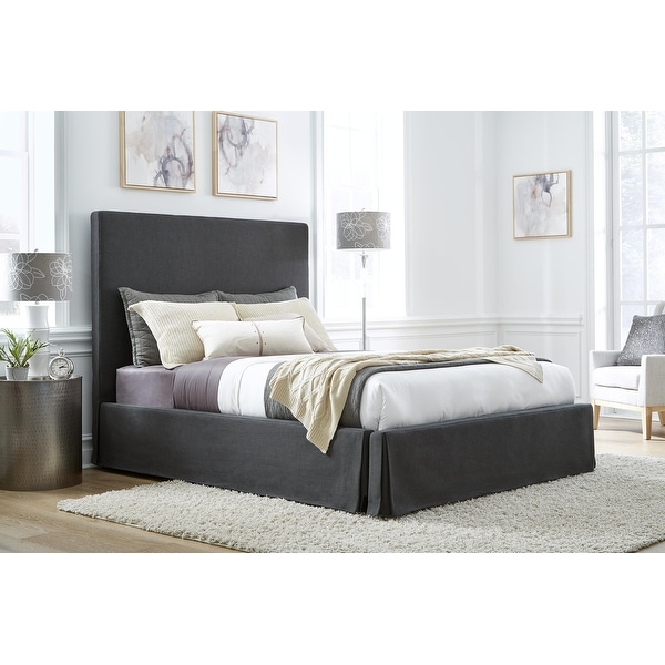 Cheviot Upholsterd Skirted Storage Panel Bed in Iron. Opens flyout.