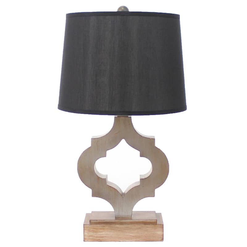 Classic Brown Wood Bedside Lamp with Modern Black Drum Shade - 12" x 14" x 25.25"