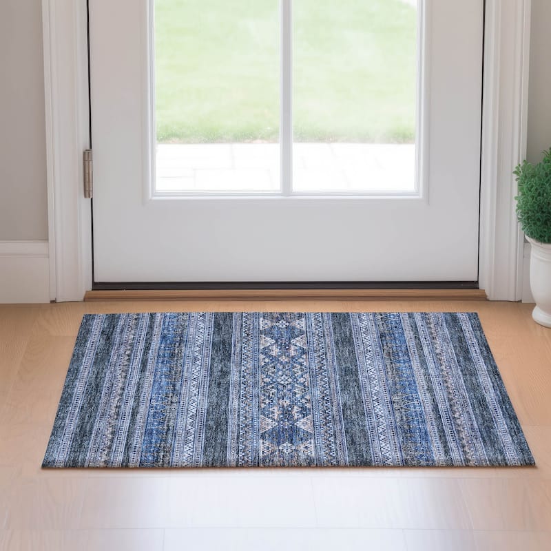 Premium Washable Super Soft Boho Stripe Mayfield Rug - Navy - 1' 8" x 2' 6" - Rectangle