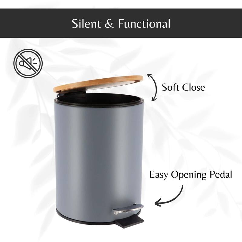 Stylish Trash Can with Bamboo Lid and Pedal, 2.5L Capacity - 9.2" H x 8" L x 8" W