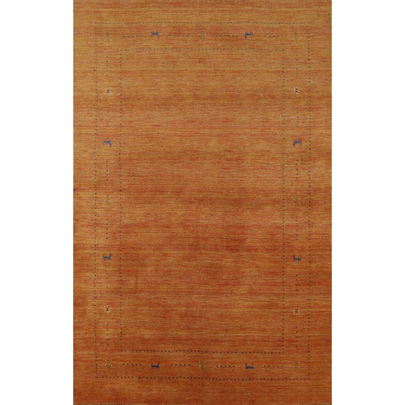 Hand Knotted Oriental 100% Wool Carpet Tribal Animal Pictorial Oranges & Rust Gabbeh Area Rug - 7' 7'' X 4' 11''