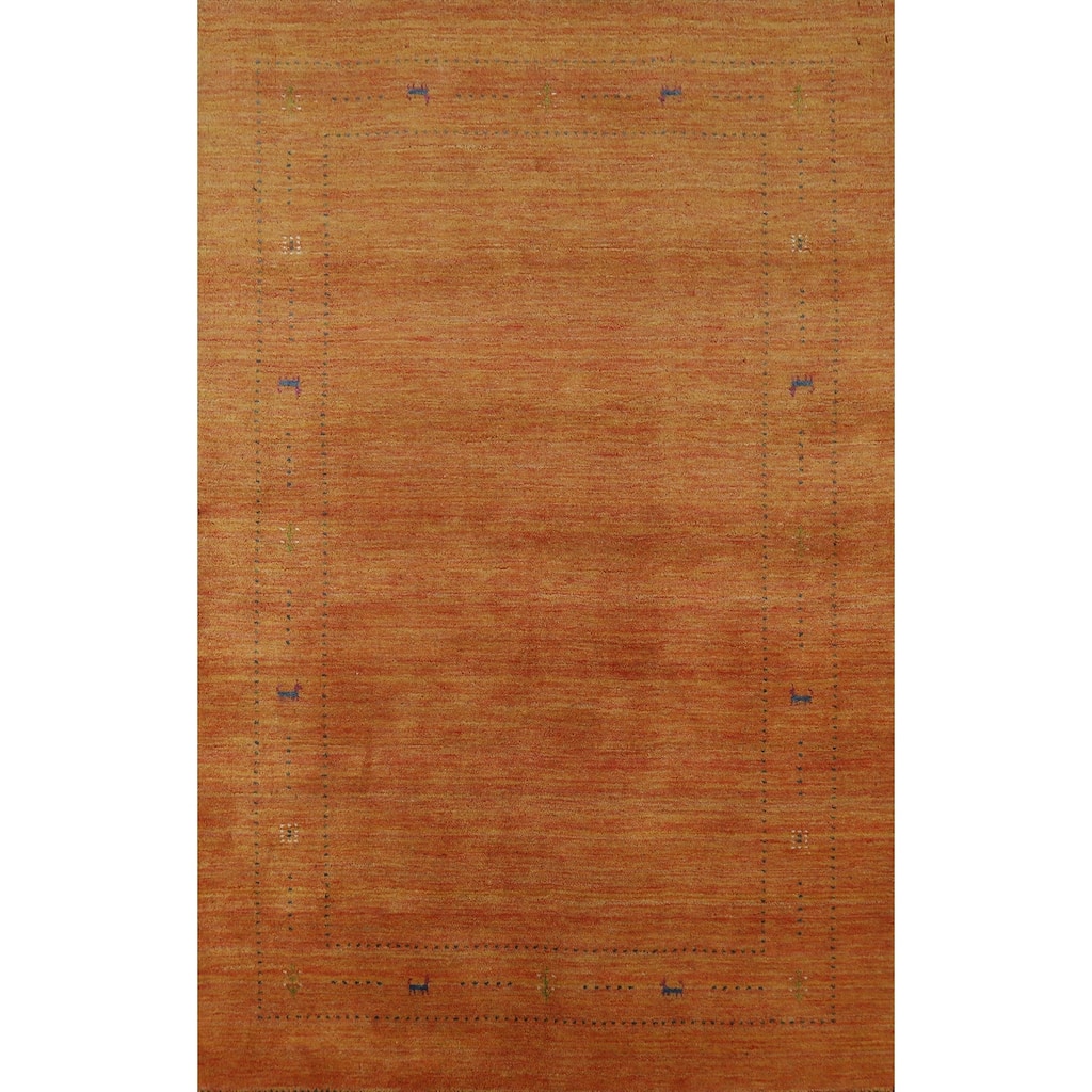 Hand Knotted Oriental 100% Wool Carpet Tribal Animal Pictorial Oranges & Rust Gabbeh Area Rug - 7' 7'' X 4' 11''