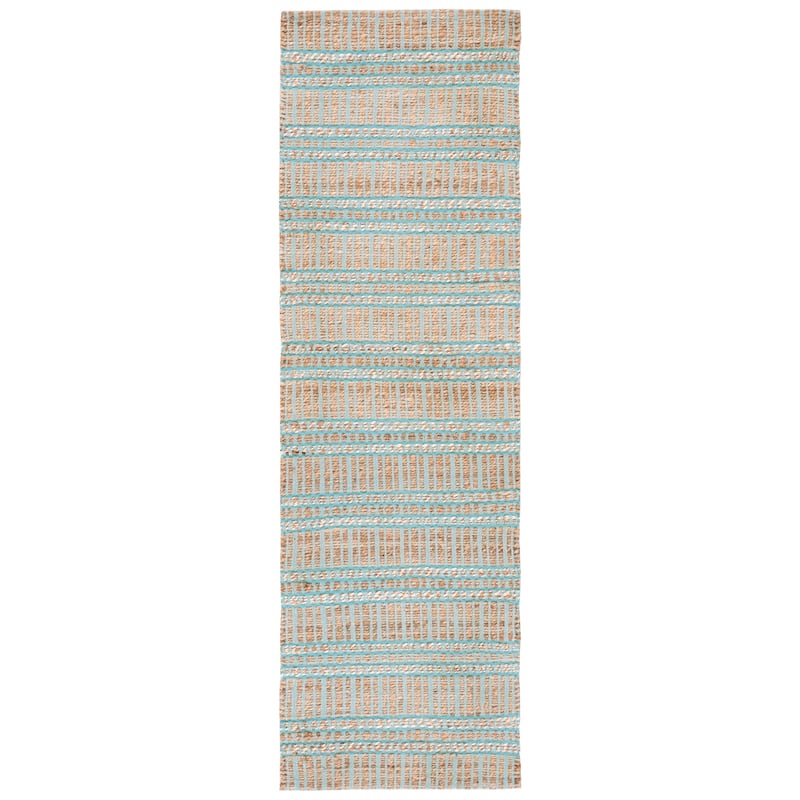SAFAVIEH Handmade Natural Fiber Marharita Geometric Seagrass Rug - 2'3" x 8' Runner - Teal/Natural