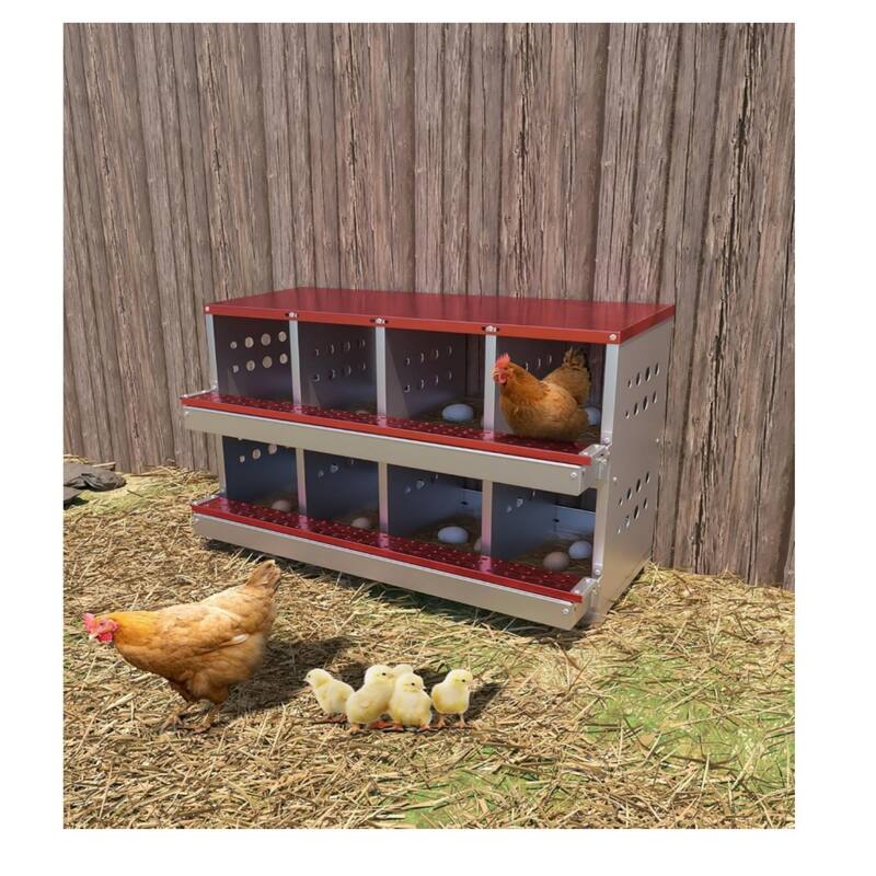 8-Compartment Chicken Nest Box with Egg Collection Tray and 8 Fake Training Eggs Red - Red
