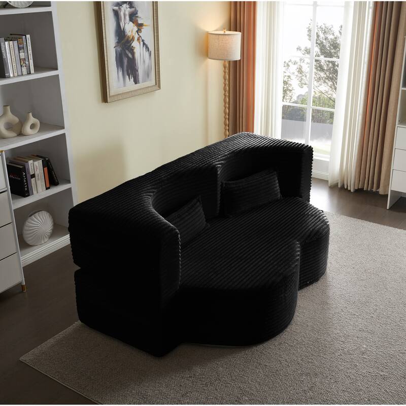 Floor Sofa With 2 Pillows,Convertible Plush Corduroy Foam-Filled Sleeper Sofa Bed,15" Full Size Folding Mattress,Guest Bed