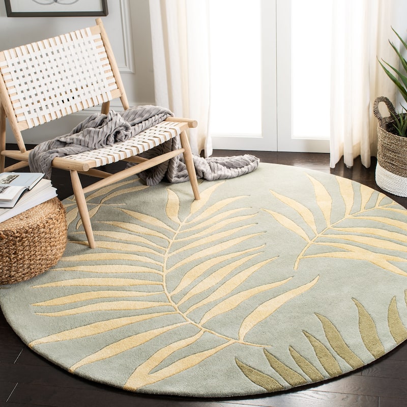 SAFAVIEH Handmade Soho Kyrie Ferns N.Z. Wool Rug - 6' Round - Blue/Multi