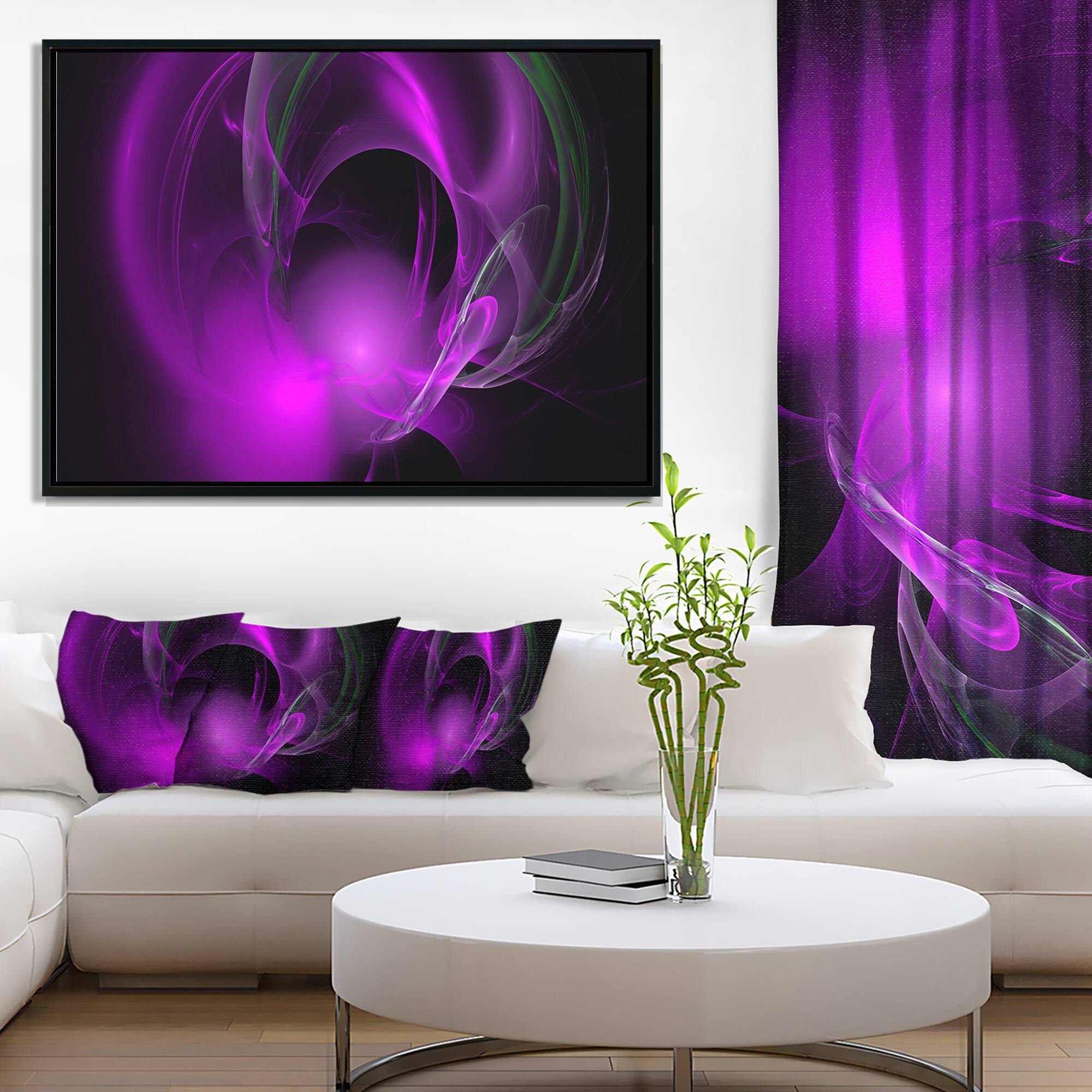 Designart "Purple Fractal Galactic Nebula" Abstract Wall Art Framed