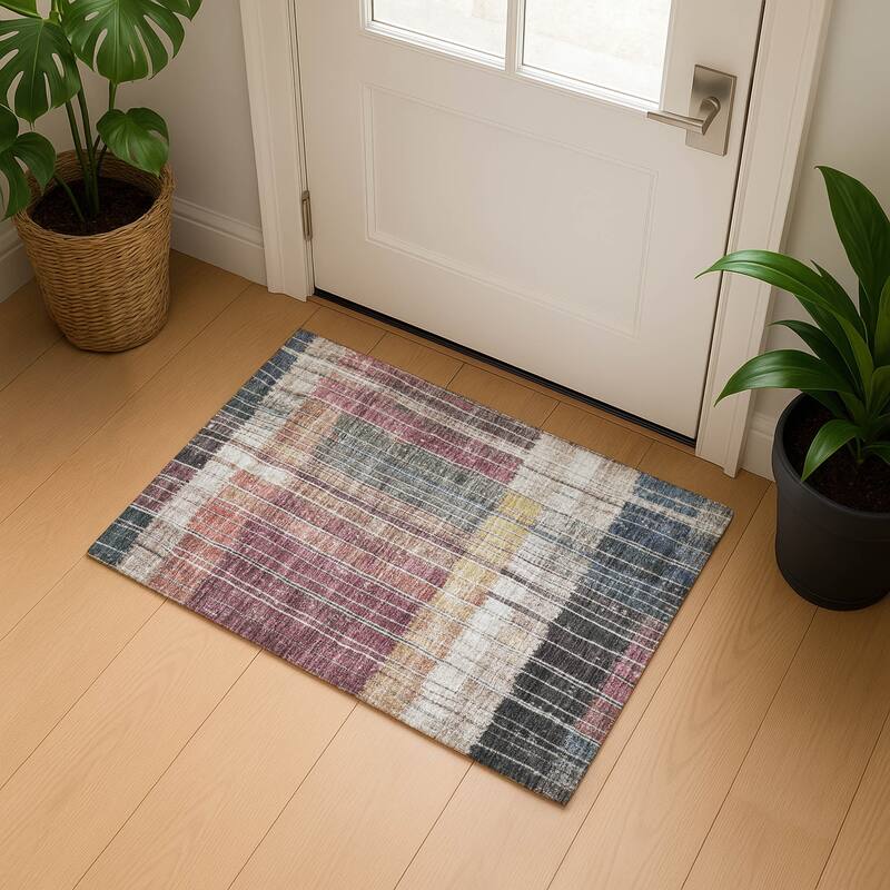 Premium Washable Super Soft Global Stripes Mayfield Rug - Mauve - 1'8" x 2'6"