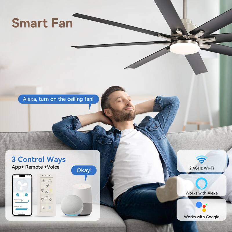 Sofucor 52 Inch Ceiling Fans with Lights and Remote,Reversible DC Motor,8 ABS Blades Indoor/Outdoor,Smart Control Optional