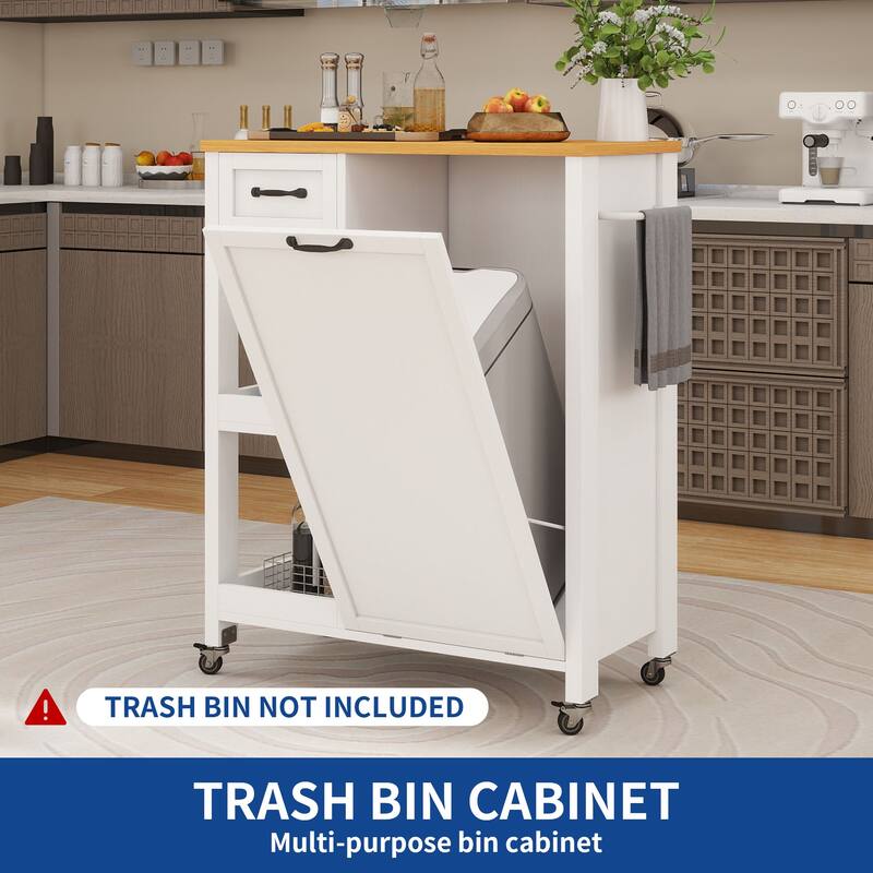 Moasis Kitchen Island Cart on Wheels with Trash Can Storage Cabinet