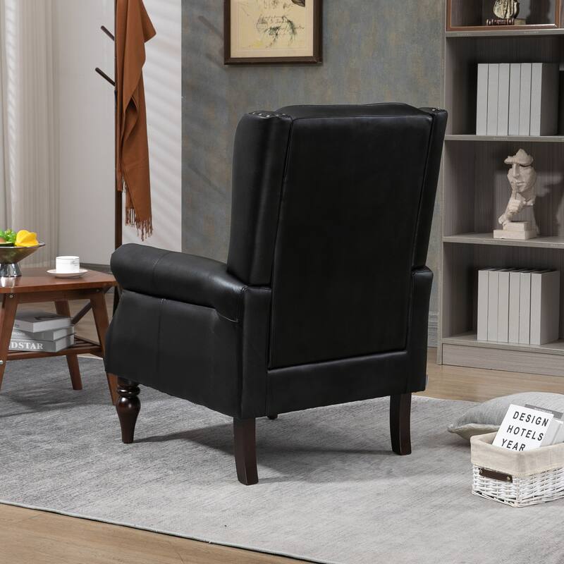 Black PU 29.33" High Back Upholstered Arm Chair with Nailheads