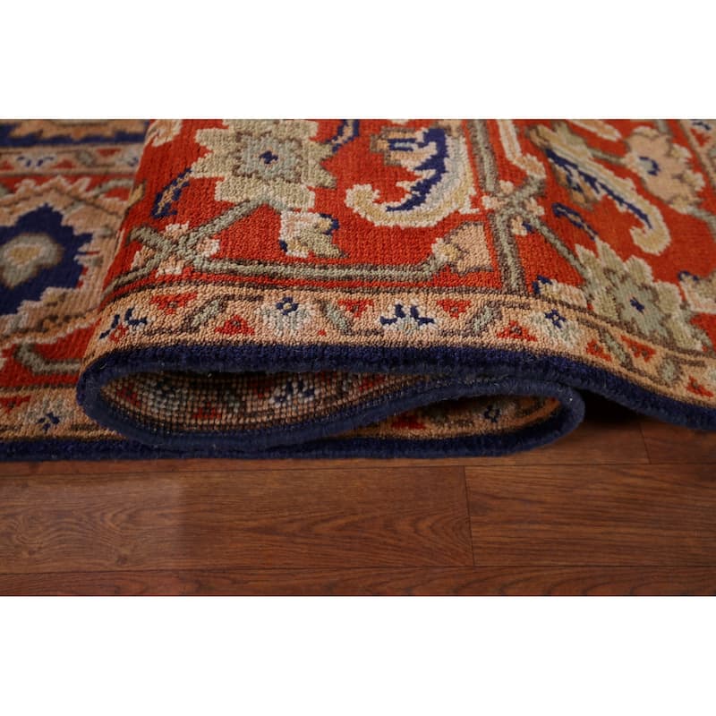 Heriz Serapi Indian Area Rug Hand-Knotted Blue Oriental Wool Carpet - 8'10" x 11'9"