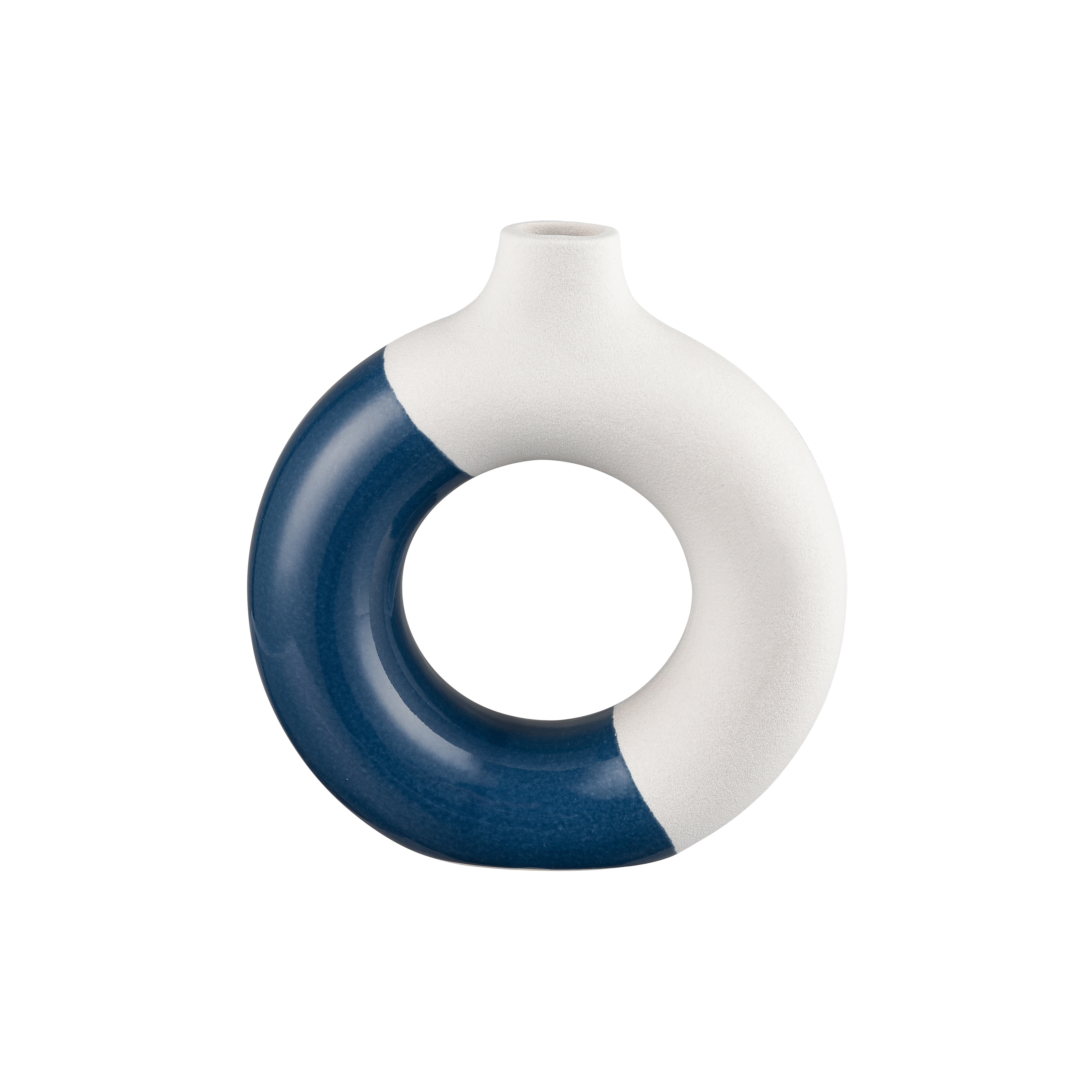 Atlas Ciro Matte White and Navy Earhtenware Vase