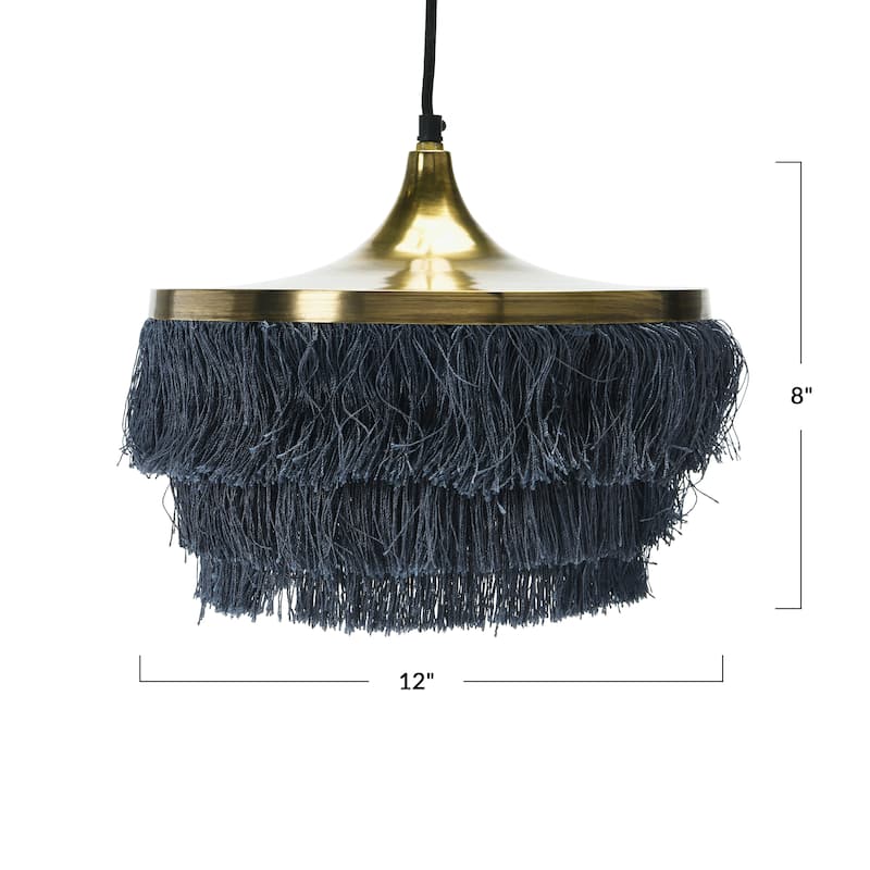 3-Tier Metal Chandelier with Fringe - 12.0"L x 12.0"W x 8.5"H