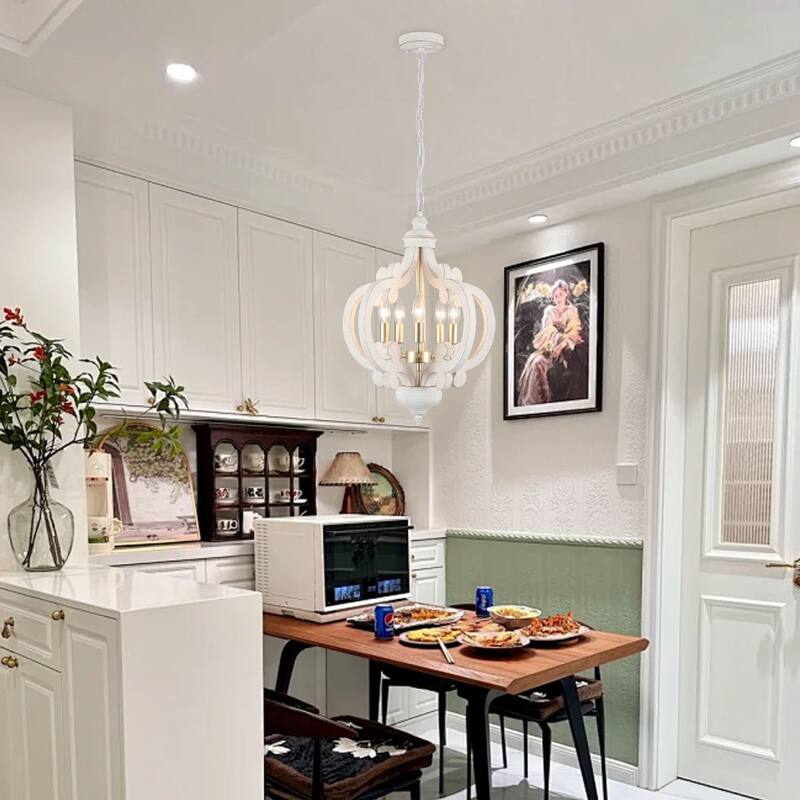 5-Light Country Wood Chandelier Light Fixture for Kitchen Island Dining Room