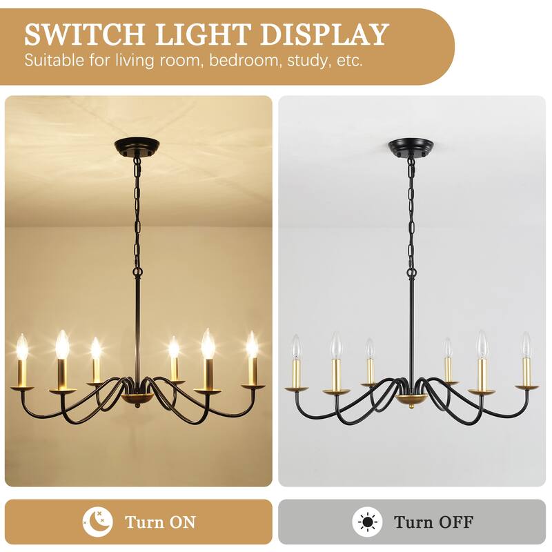 6-Light Rustic Farmhouse Simple Candle Chandelier for Bedroom, Kitchen, Living Room and Foyer