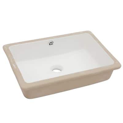 Lordear 18 Inch Undermount Bathroom Vessel Sink Modern Pure White Rectangle Porcelain Ceramic Lavatory Bathroom Sink