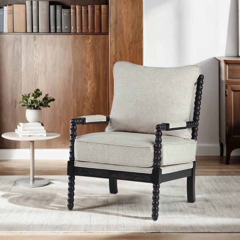 Spindle Chair with Gourd-Shaped Wood Frame - Single - Rustic Black-Cream