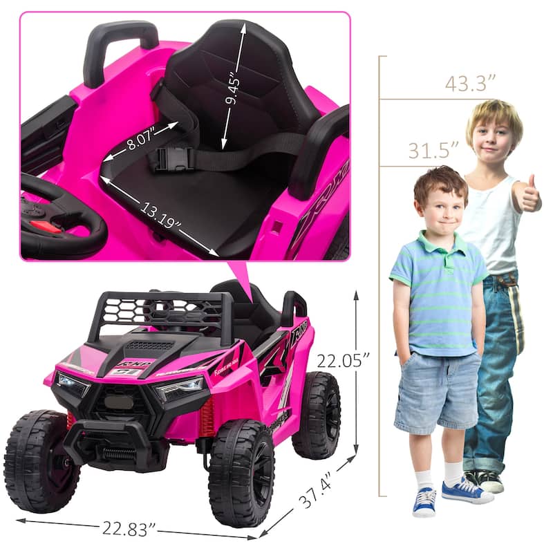 Rose Red Electric Off-Road Toy with Built-in Music, 12V Ride on Truck Car, Battery Powered Electric Vehicle for Garden Lawn