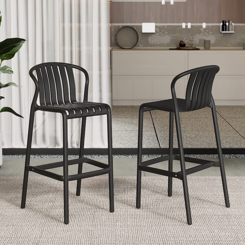 Christopher Knight Home - Rory Indoor/Outdoor Perforated Slat Back Bar Stools, Stackable Set of 2
