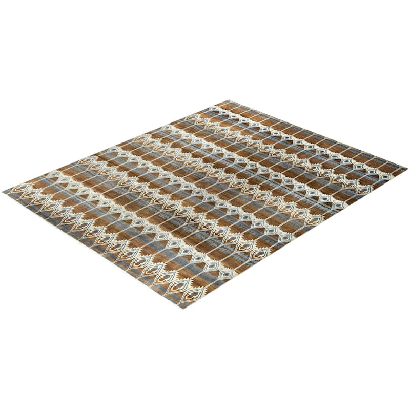 Ikat One-of-a-Kind Hand-Knotted Area Rug - Brown, 8' 2" x 10' 2" - 8' 2" x 10' 2"