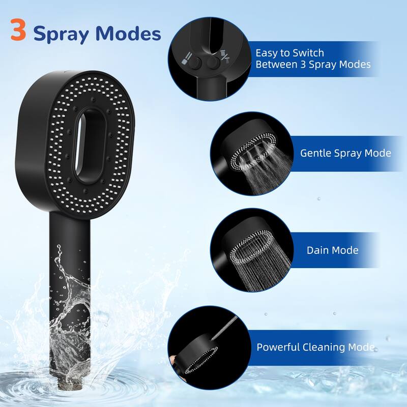 High Pressure 3 Spray Mode Handheld Showerhead with Filters