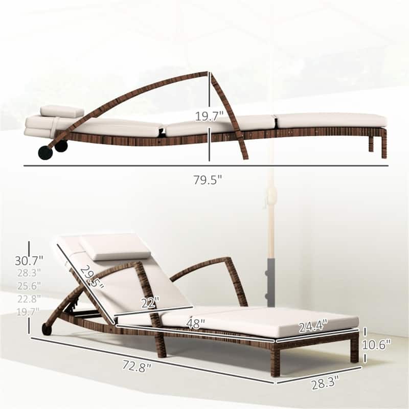 2-Piece Outdoor Rattan Adjustable Backrest Sun Lounger Set with Cushions and Wheels Included - 72.8" L x 28.3" W x 30.7" H
