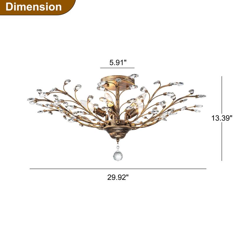 Starsky 5-Light Vintage Crystal Branch Semi-Flush Mount