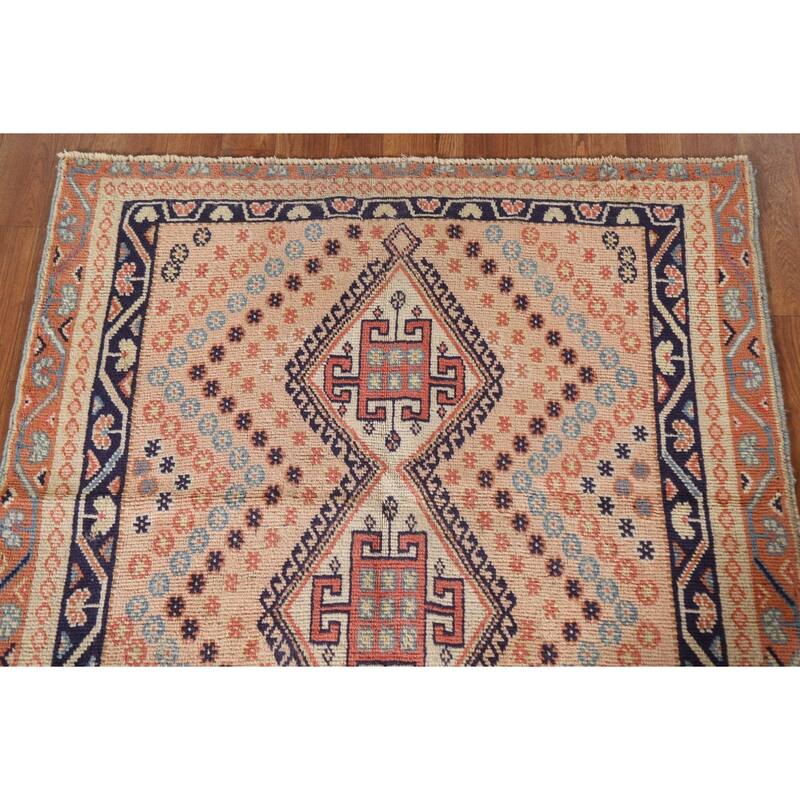 Peach / Pink Shiraz Persian Vintage Area Rug Hand-knotted Wool Carpet - 3'5"x 4'7"