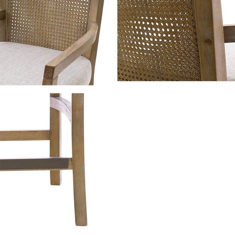 Roomfitters 25-Inch Cane Back Counter Stool, Open Arm Solid Wood Frame in Reclaimed Natural Finish, Cream