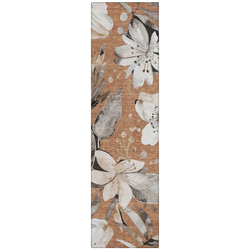 Machine Washable Indoor/ Outdoor Floral Chantille Rug