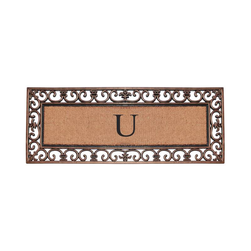 A1HC Rubber and Coir Paisley Border Myla Double Door Monogrammed Doormat Bronze - U