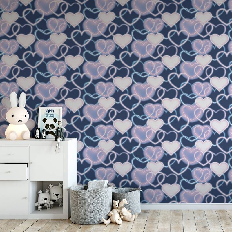 Arthouse Effie Navy Neon Heart Wallpaper